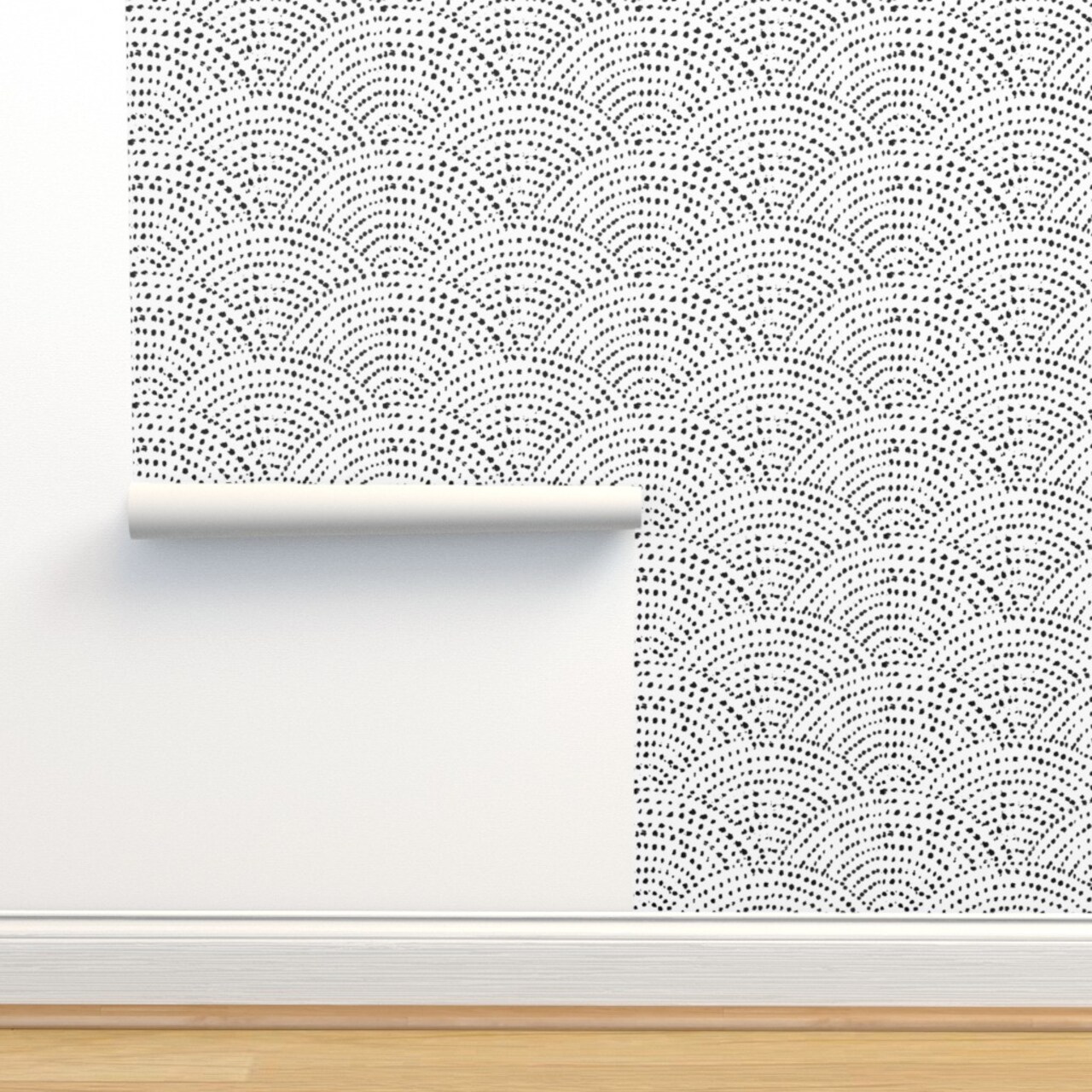 Large Ink Dots Scales Monochrome Black White Waves Pattern Geometric Wave Custom Pre-pasted Wallpaper by Spoonflower Pre-Pasted Wallpaper 2FT Wide